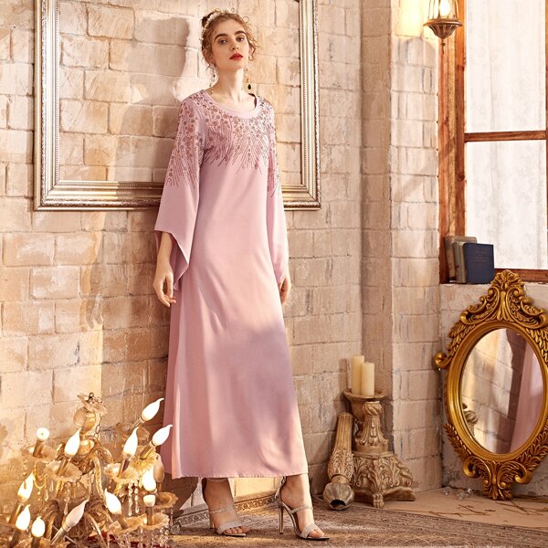 

Bell Sleeve Rhinestone Detail Dress, Pink