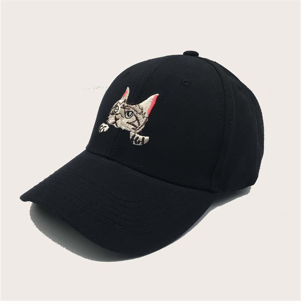 

Cat Embroidered Baseball Cap, Black