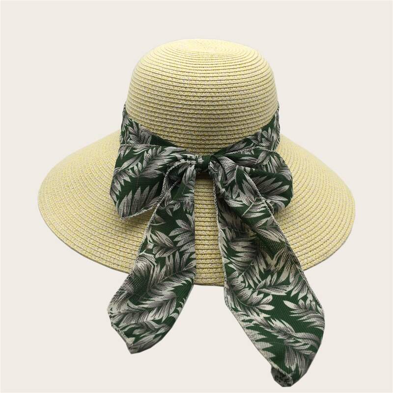 

Bow Decor Straw Hat, Beige