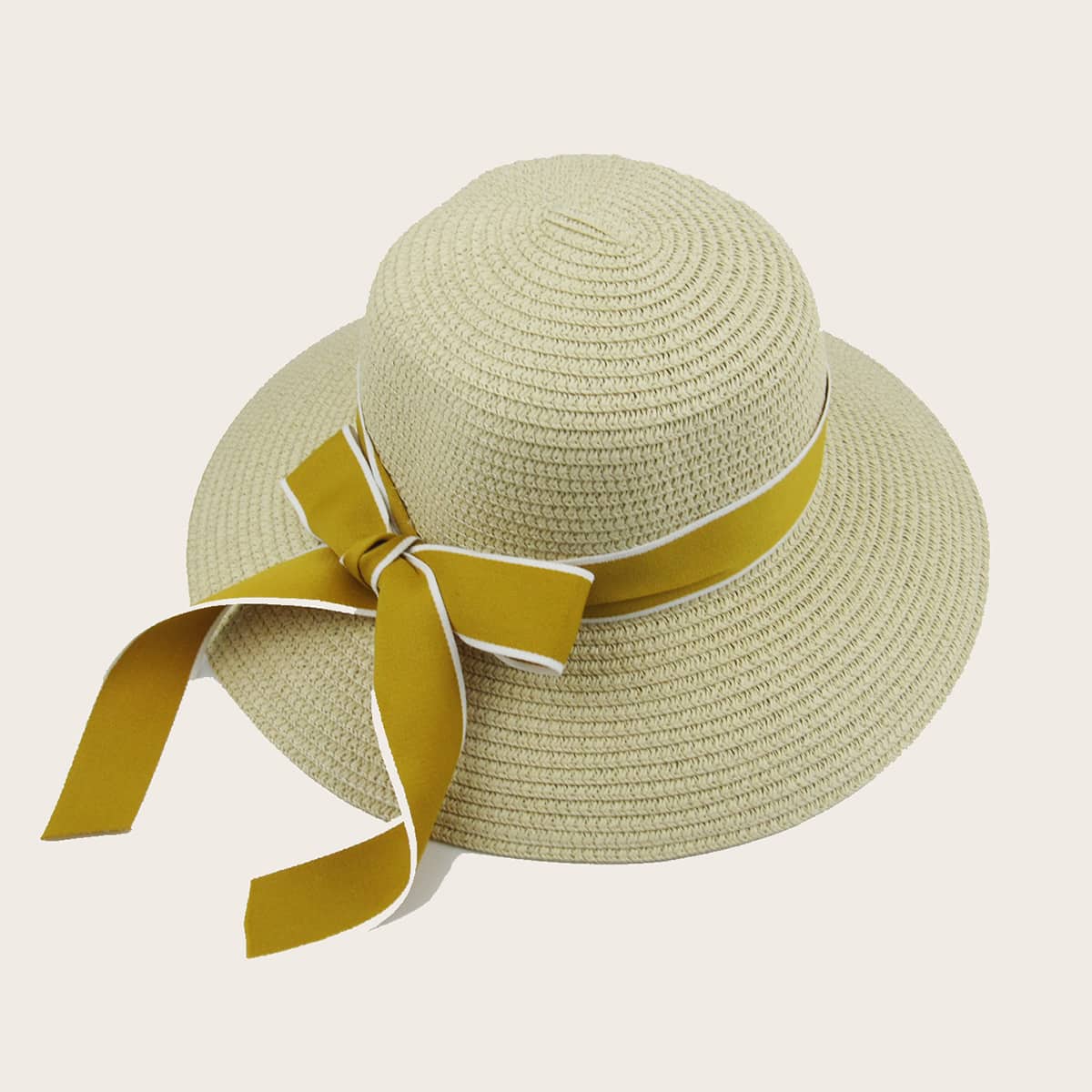 

Bow Decor Straw Hat, Beige