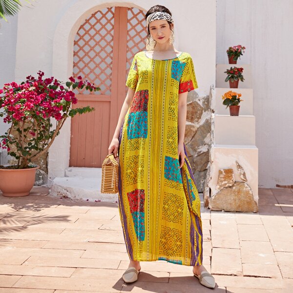 

Платье с графическим принтом, Многоцветный