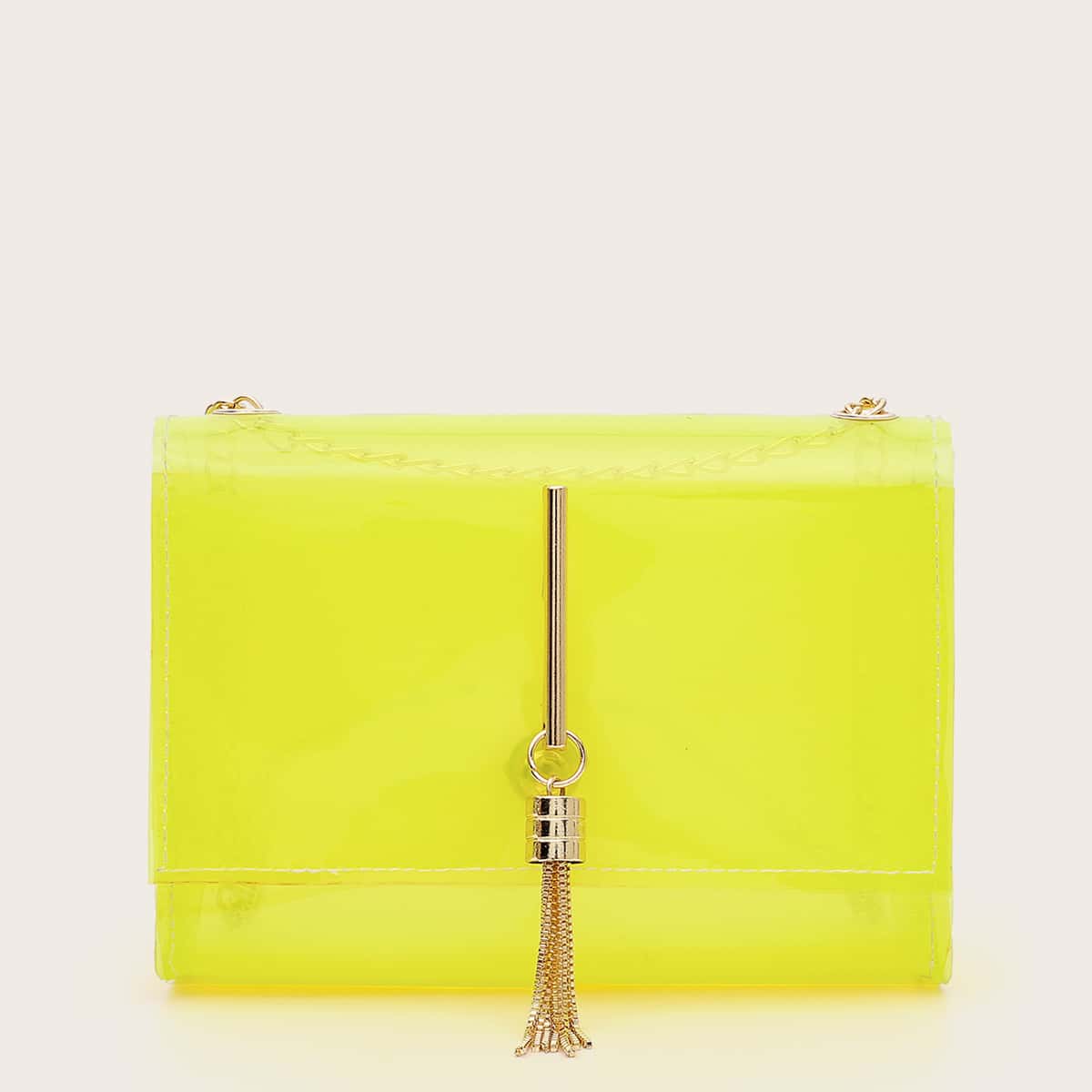 

Tassel Charm Neon Yellow Chain Bag, Green bright