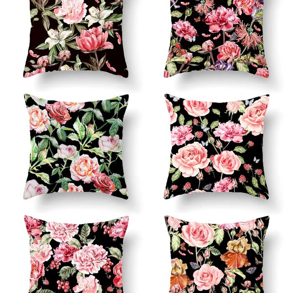 

1pc Flower Print Cushion Cover Without Filler, Multicolor