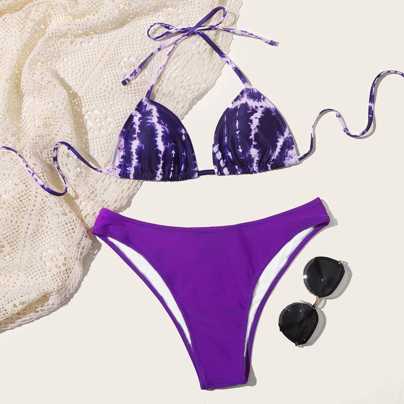 

Tie Dye Triangle Cheeky Bikini Swimsuit, Purple