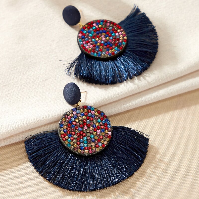 

Rhinestone Tassel Drop Earrings, Multicolor