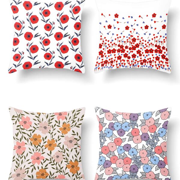 

1pc Flower Print Cushion, Multicolor
