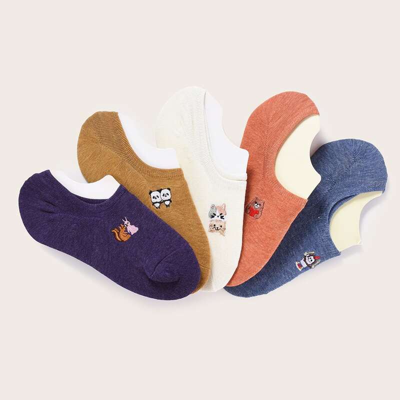 

5pairs Embroidered Detail Socks, Multicolor