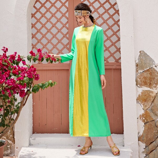 

Colorblock Zip Back Tunic Dress, Green
