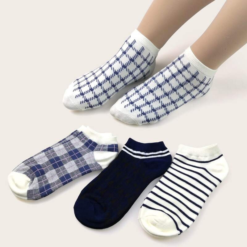 

4pairs Plaid Socks, Multicolor