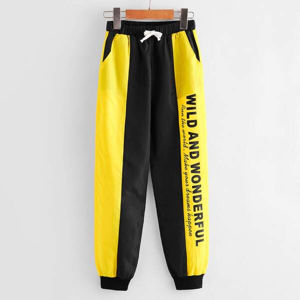 

Boys Slogan Graphic Colorblock Tapered Pants, Multicolor