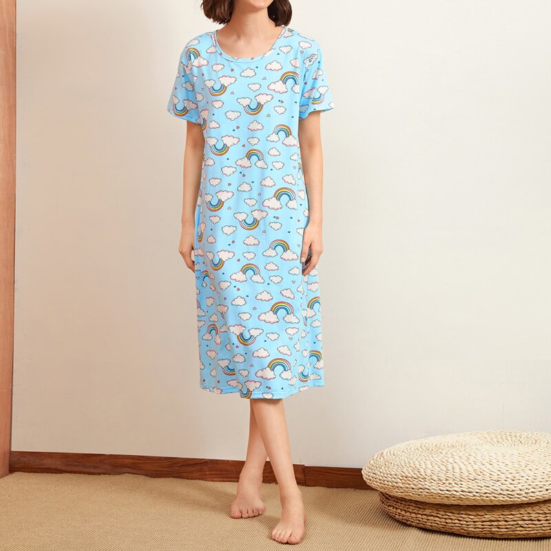 

Cartoon Graphic Night Dress, Blue
