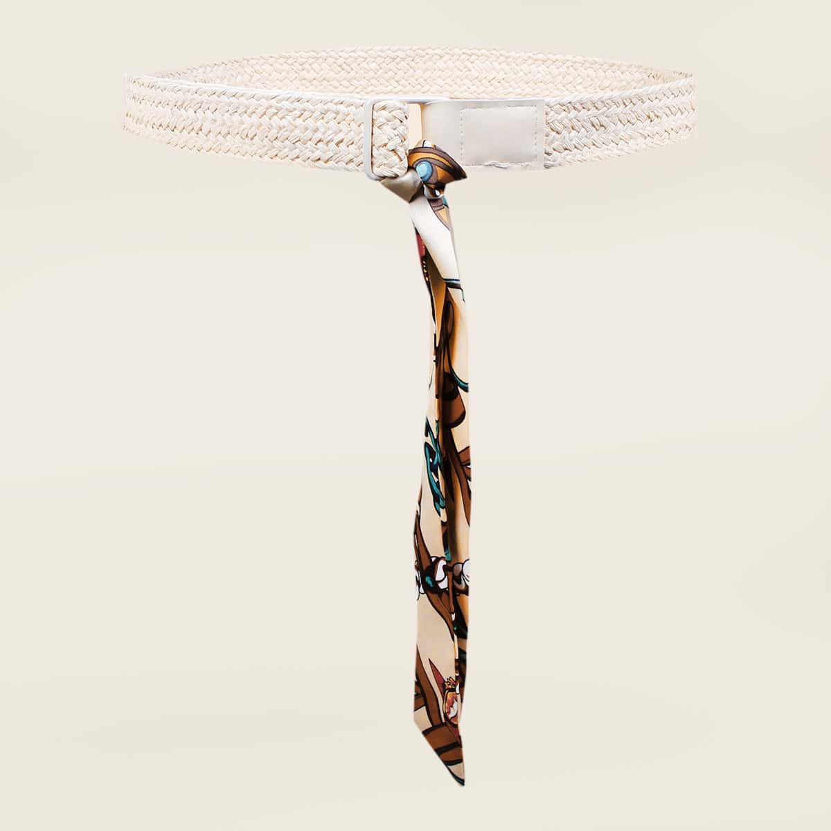 

Ribbon Decor Woven Belt, White