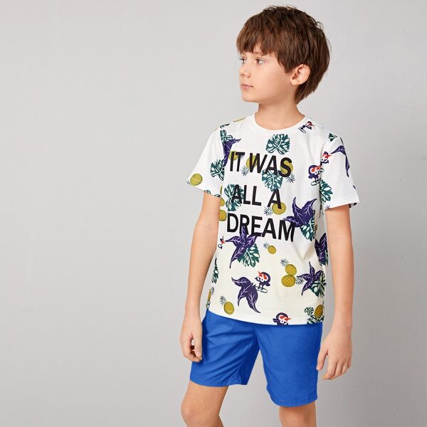 

Boys Mixed Print Tee and Slant Pocket Shorts Set, Multicolor
