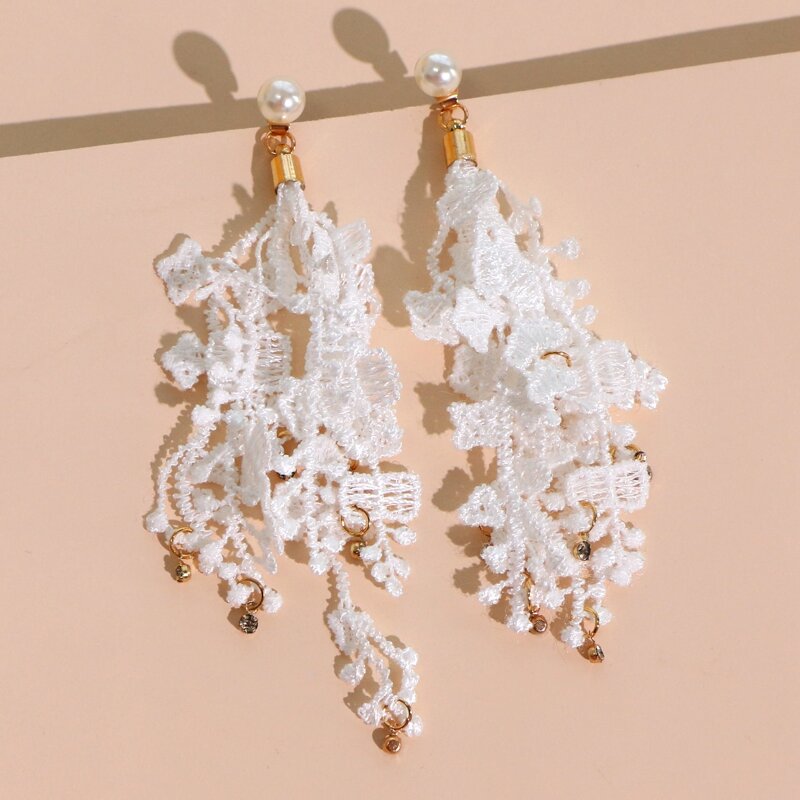 

Rhinestone Engraved Drop Earrings, White