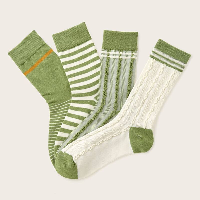 

4pairs Striped Pattern Socks, Multicolor