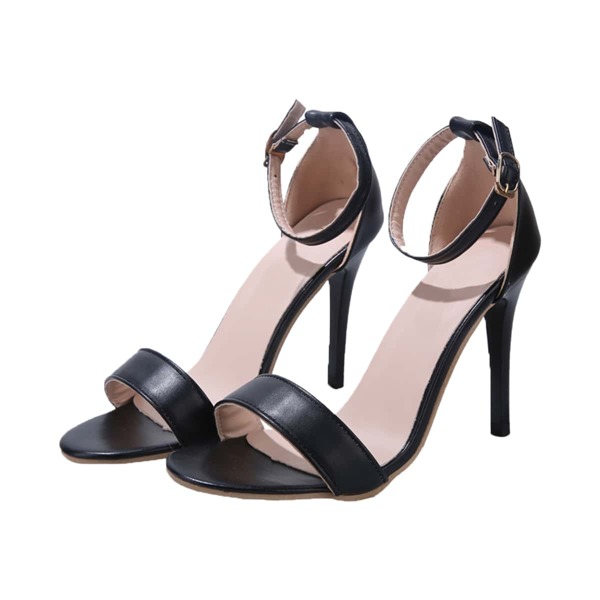 

Open Toe Ankle Strap Stiletto Heels, Black