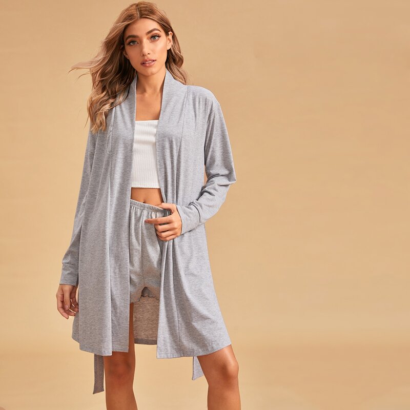 

Solid Self Tie Lounge Robe, Grey