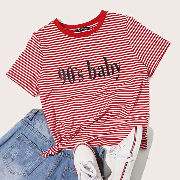 

Letter Graphic Striped Top, Red