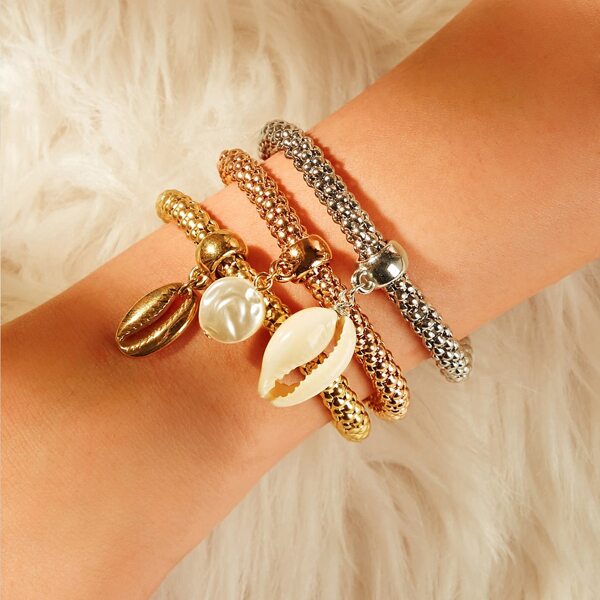 

3pcs Shell Charm Bracelet, Multicolor