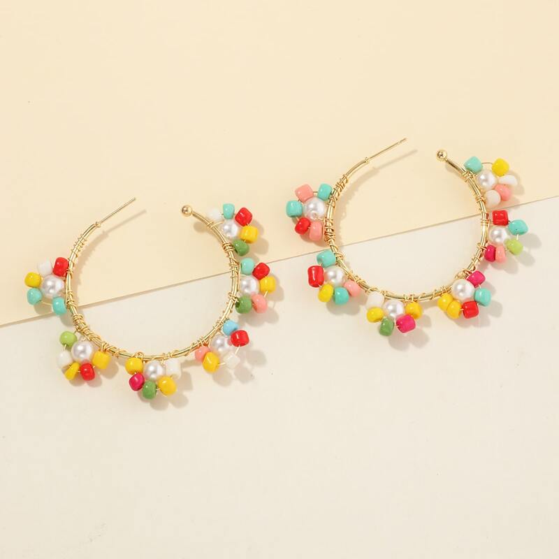 

Beaded Decor Hoop Earrings, Multicolor