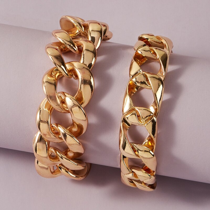 

2pcs Thick Chain Bracelet, Gold
