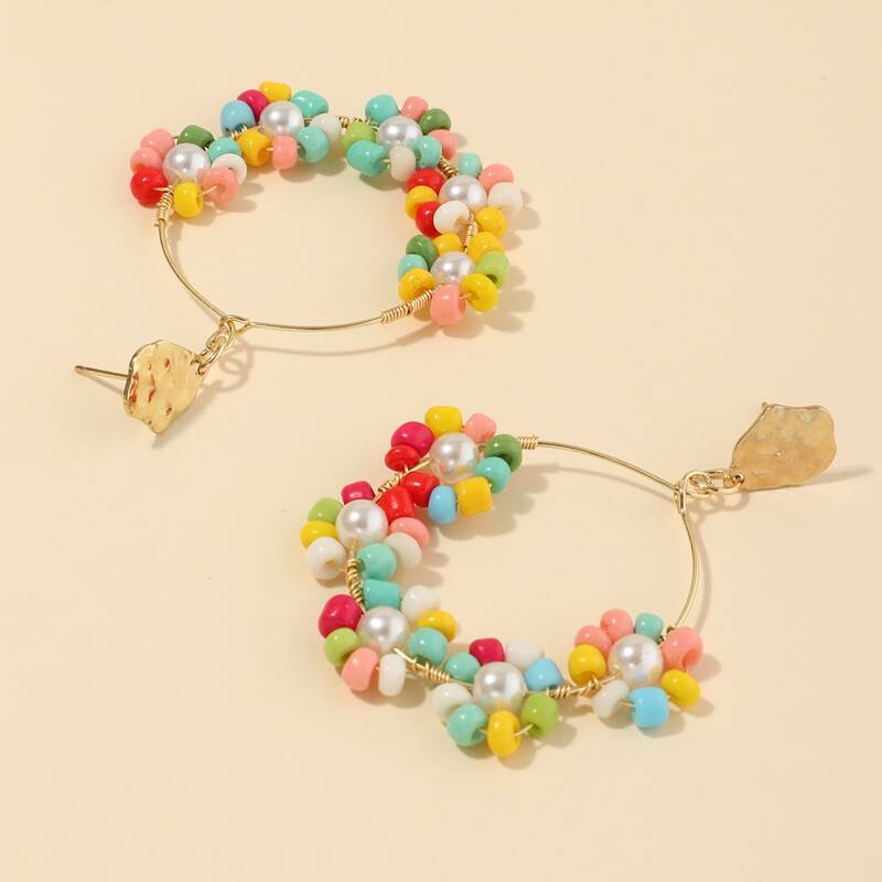 

Beaded Flower Decor Drop Earrings, Multicolor