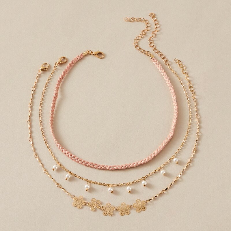 

3pcs Flower Decor Necklace, Multicolor