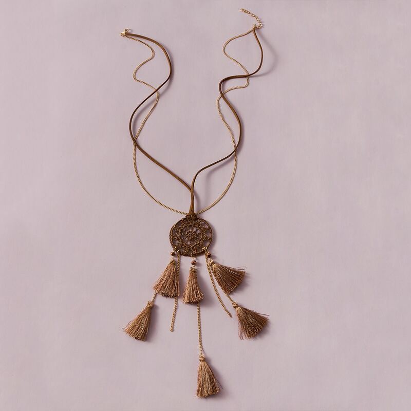 

Tassel Charm Layered Necklace, Brown