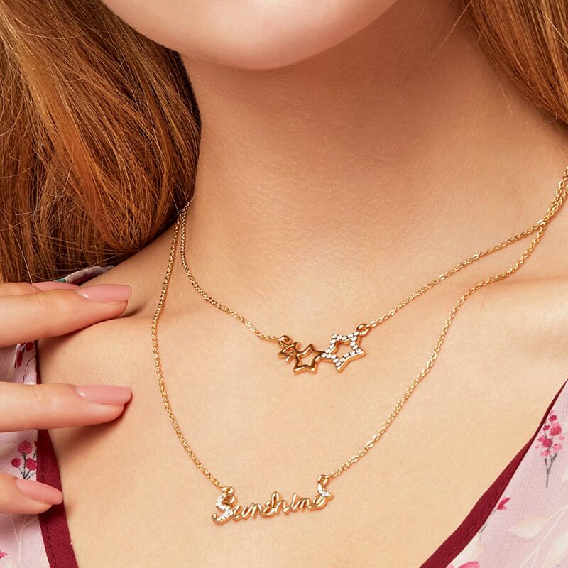 

2pcs Letter Charm Necklace, Gold