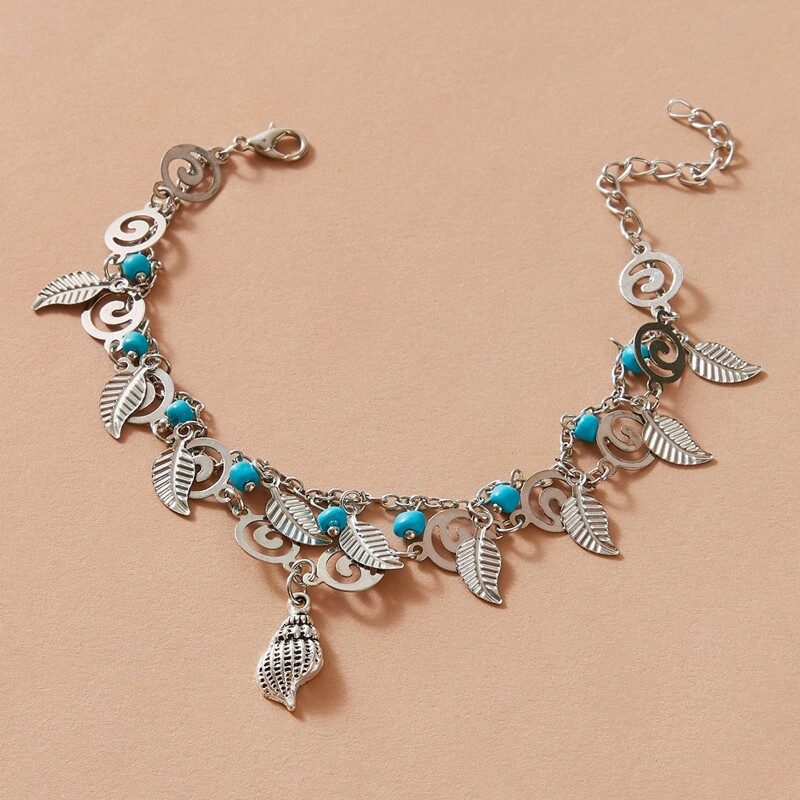 

Leaf Tassel Chain Anklet, Silver