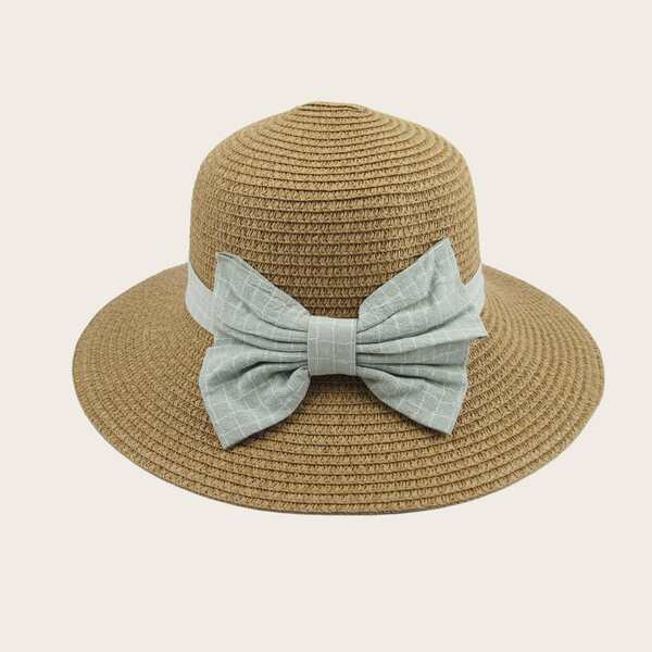 

Bow Decor Straw Hat, Khaki