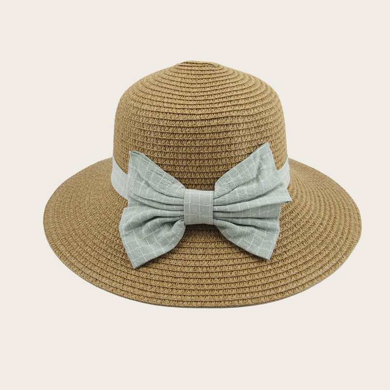 

Bow Decor Straw Hat, Khaki