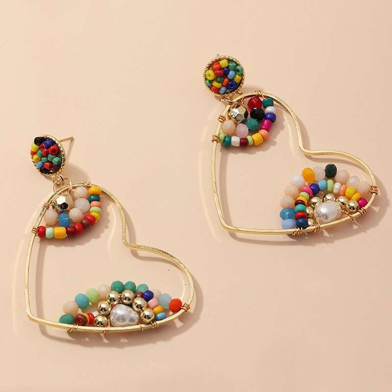 

Bead Heart Drop Earrings, Multicolor