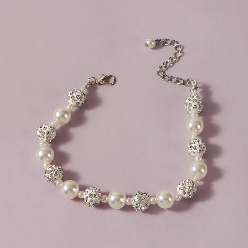 

Rhinestone Faux Pearl Bracelet, White