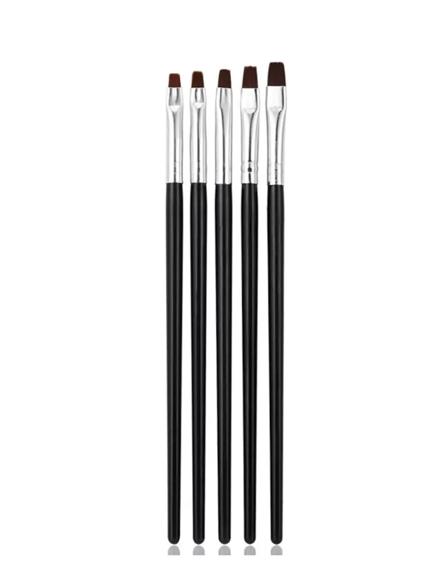 RANCAI 5pcs Nail Art Brush Set - Flat Nail Gel Brush, Nail Polish Cleaning Brush, Nail Polish Remover Brush, Nail Cleaning Brush, Nail Detail Brush (White & Black) - Black - View 1