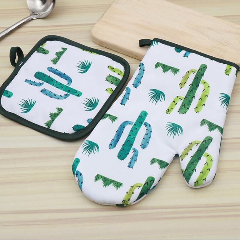 

1pc Cactus Print Insulated Glove & 1pc Pad, Multicolor
