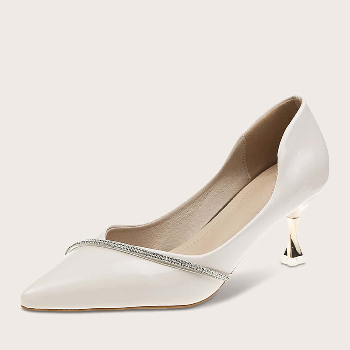 

Point Toe Rhinestone Decor Heels, Beige