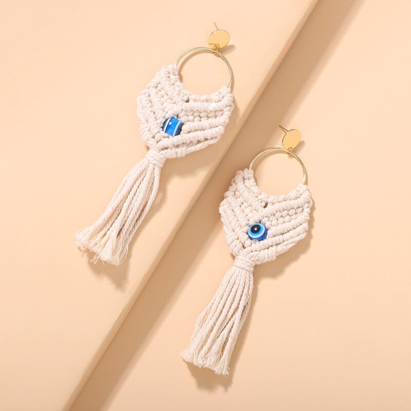 

Tassel Decor Drop Earrings, Beige