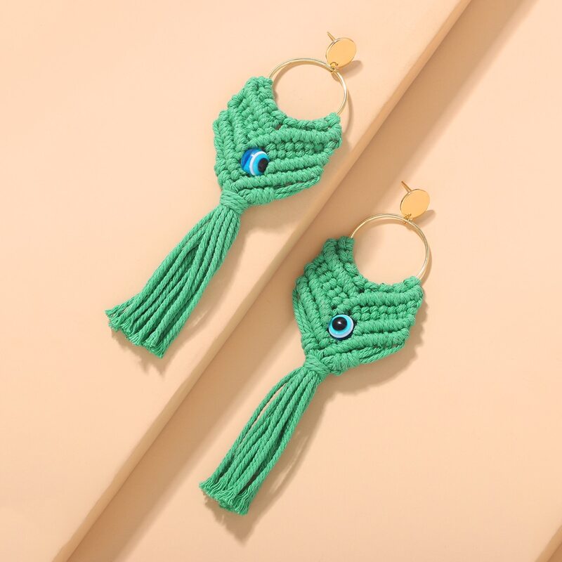 

Tassel Decor Drop Earrings, Green