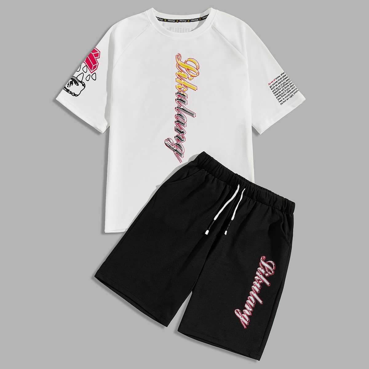 

Guys Letter Graphic Tee & Drawstring Waist Shorts, Multicolor