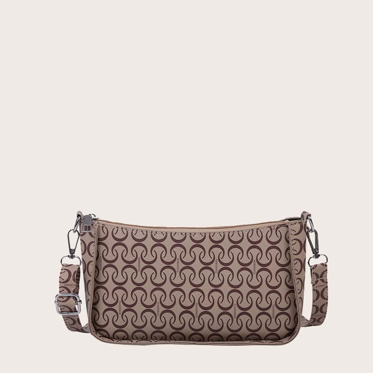 

Geometric Graphic Tote Bag, Khaki