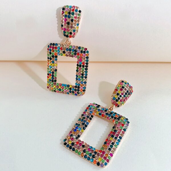 

Rhinestone Engraved Drop Earrings, Multicolor