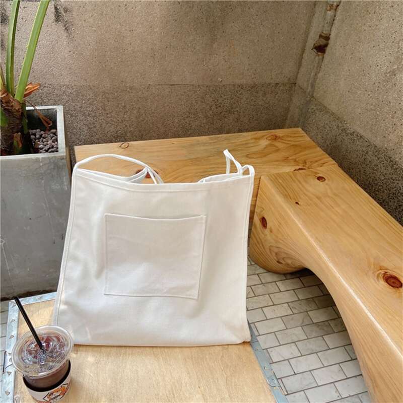 

Pocket Front Canvas Tote Bag, White