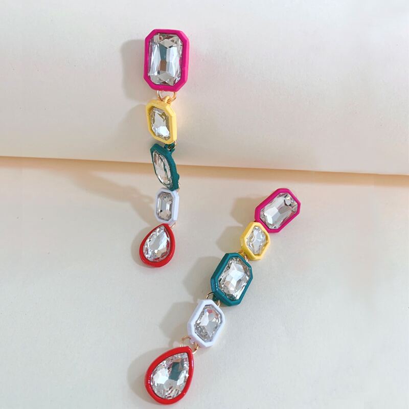 

Gemstone Engraved Drop Earrings, Multicolor