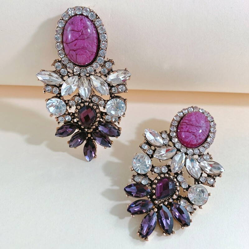 

Gemstone Engraved Drop Earrings, Multicolor