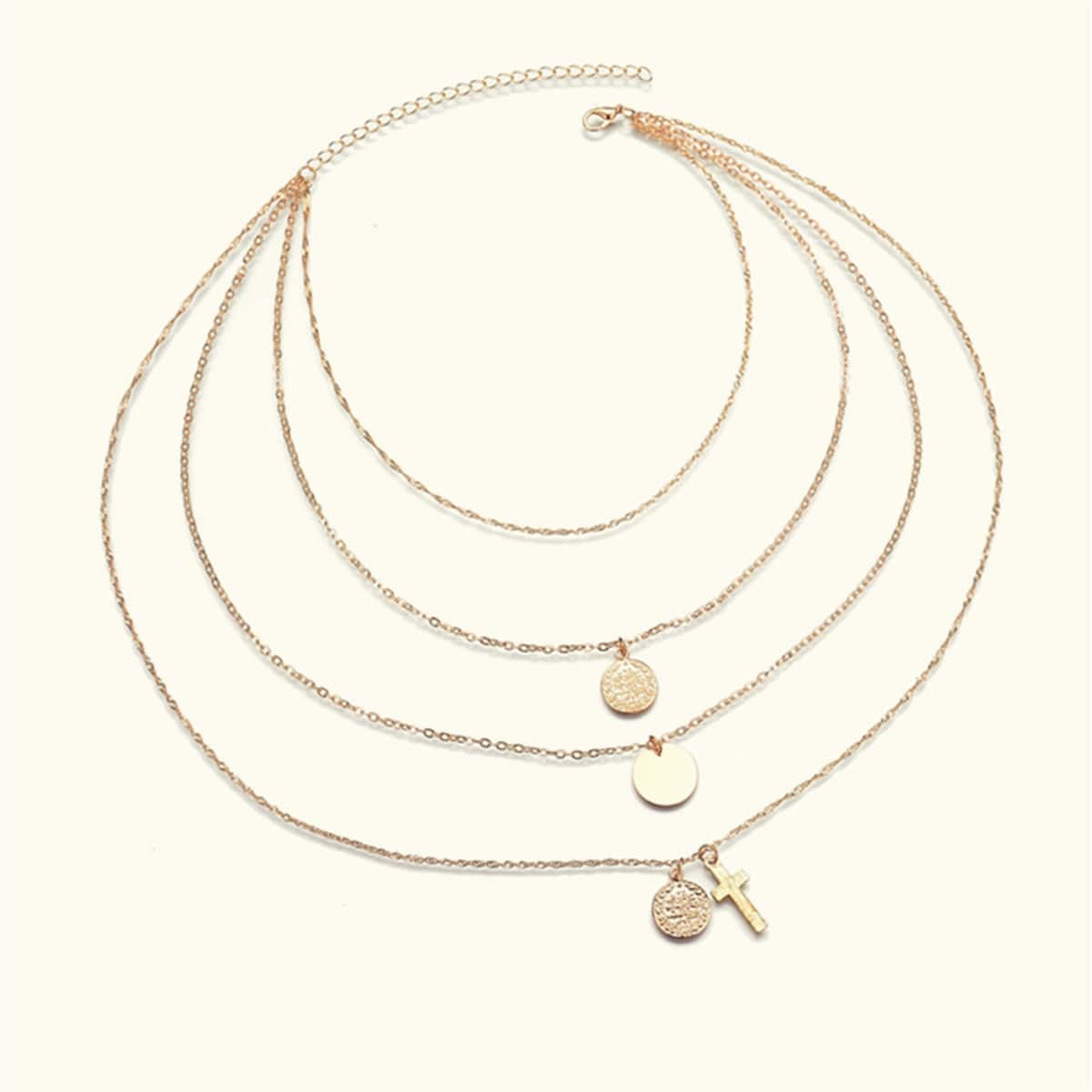 

Cross Charm Layered Necklace, Gold