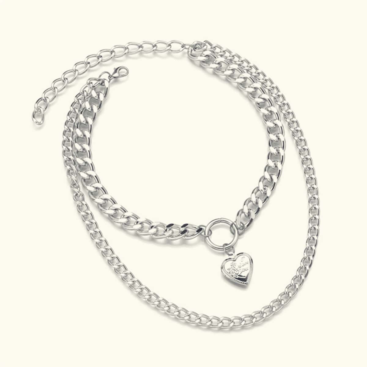 

Guys Heart Charm Layered Necklace, Silver