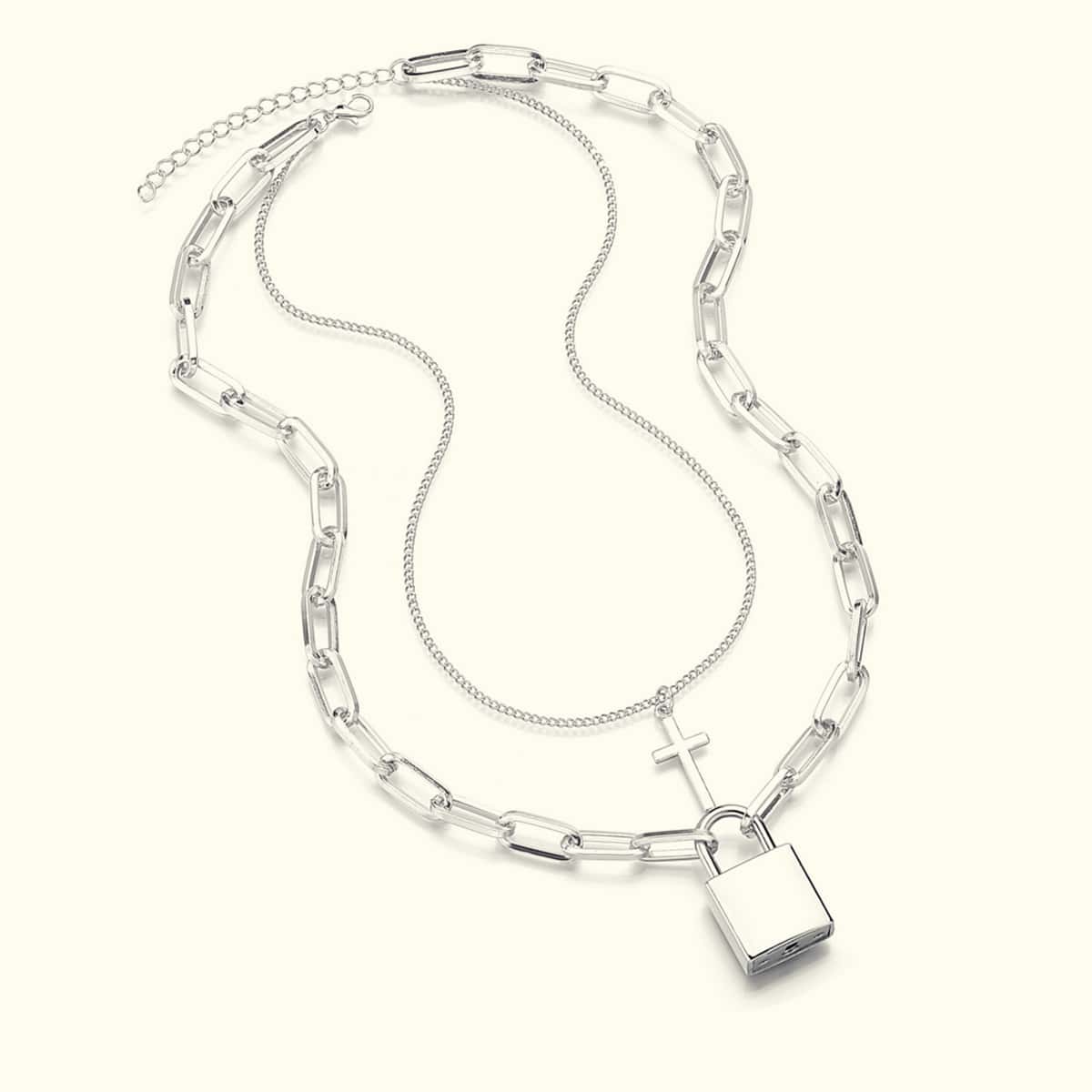 

Guys Cross Charm Layered Necklace, Silver