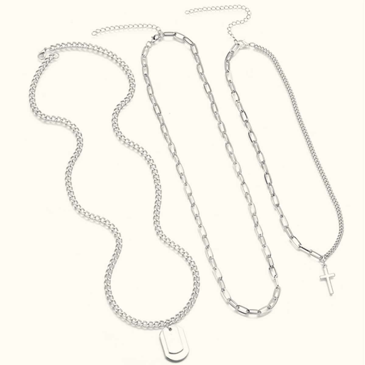 

3pcs Guys Cross Charm Necklace, Silver