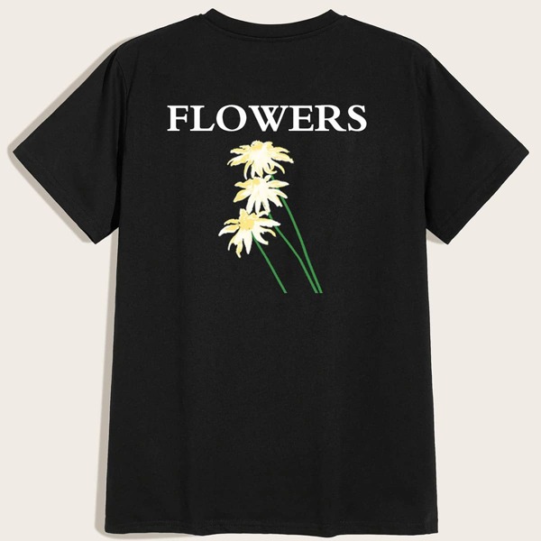 

Men Floral And Letter Graphic Tee, Black